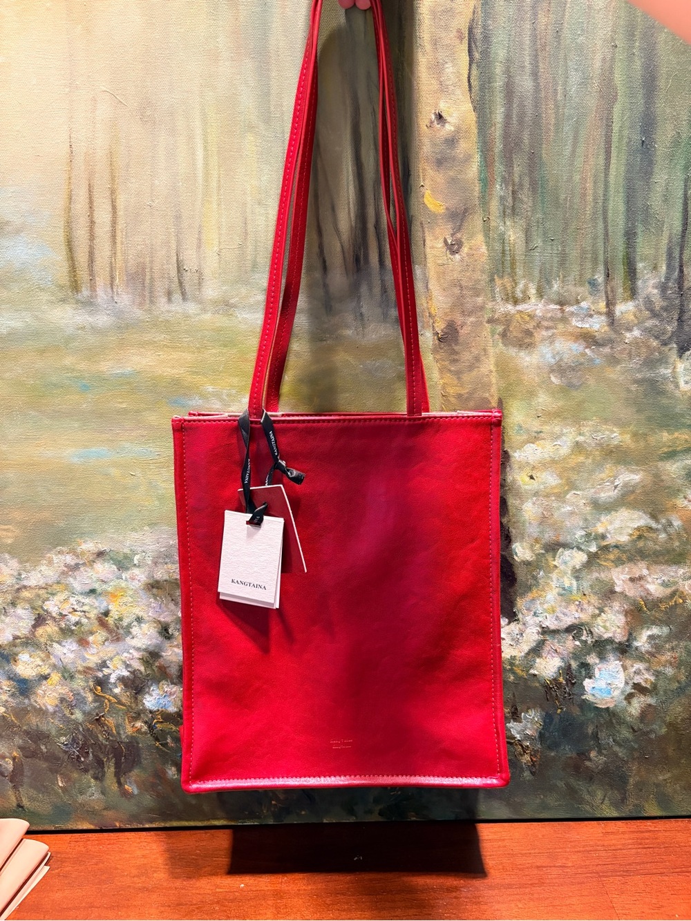 Kangarna Red Leather Tote Bag - Slim Shoulder Bag
